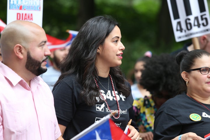 Rivera marches in the Puerto Rican Day Parade in 2018. She supports legislation that would allow island residents to determine their future status vis-a-vis the mainland United States.