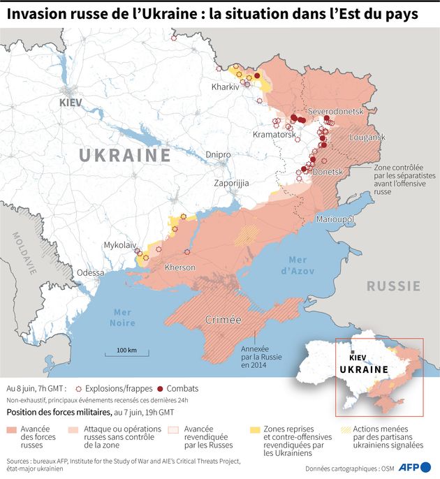 Les positions russes en Ukraine au 8 juin