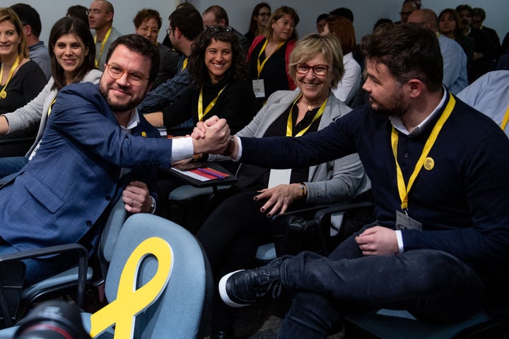 Foto de archivo del presidente de la Generalitat, Pere Aragonès, y el portavoz de ERC en el Congreso, Gabriel Rufián.