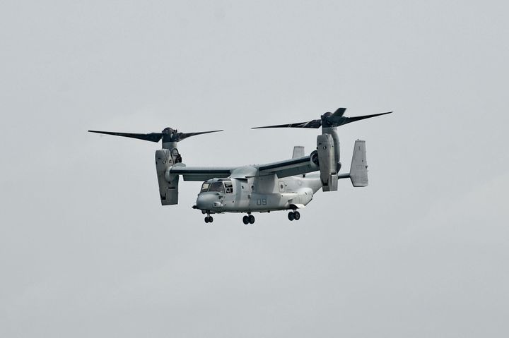 A MV-22B Osprey, similar to one pictured here, crashed Wednesday in a California desert. The aircraft was carrying five Marines from the Marine Corps Air Station Camp Pendleton, the military said.
