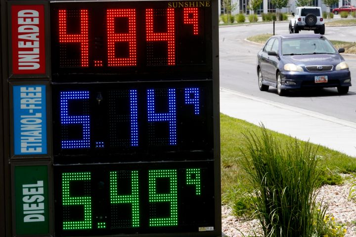 Gasoline prices are displayed at a gas station on June 9, 2022, in Salt Lake City.