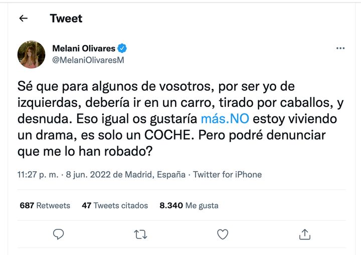 Tuit de Melani Olivares