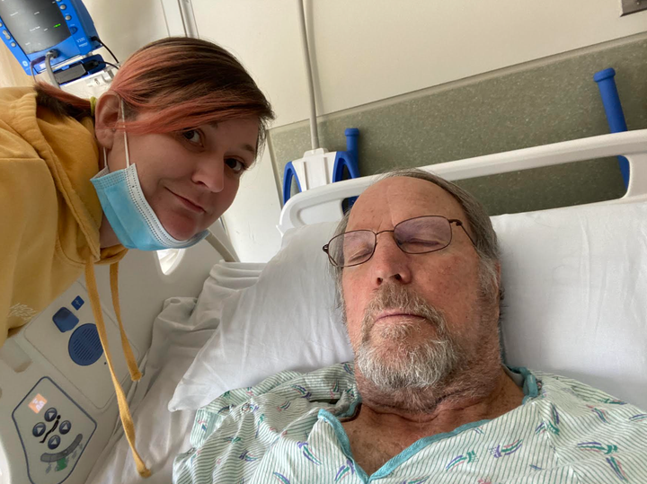 The author with her dad in the hospital.