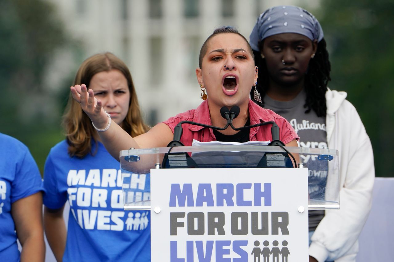 Parkland survivor and activist X Gonzalez speaks to the crowd during the second March for Our Lives rally on Saturday in Washington, D.C.