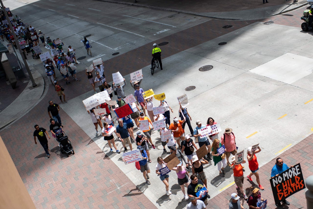 Demonstrators join a March for Our Lives rally in Houston.