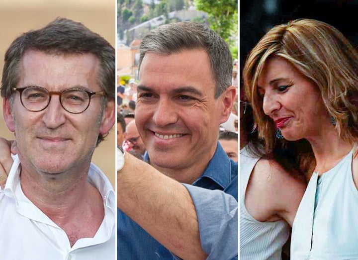 Alberto Núñez Feijóo, Pedro Sánchez y Yolanda Díaz, en sus actos en Andalucía.