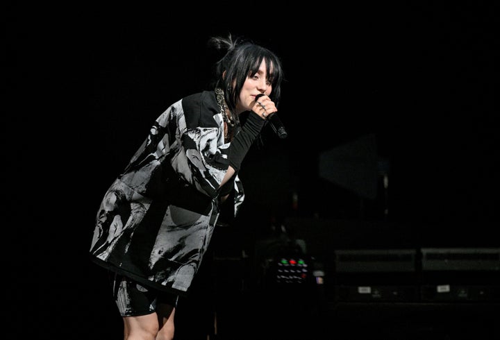 Billie Eilish performs on stage during her Happier Than Ever World Tour at The O2