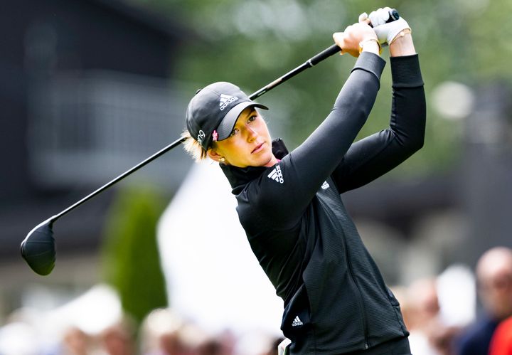 Linn Grant of Sweden plays from the first tee during the final round of the Scandinavian Mixed at Halmstad Golf Club, Sweden, Sunday June 12, 2022. (Pontus Lundahl/TT via AP)