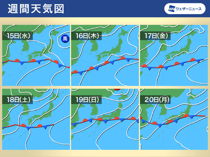 週間予想天気図 6月15日(水)～20日(月)