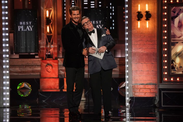 Andrew Garfield and Nathan Lane present at the Tony Awards. 