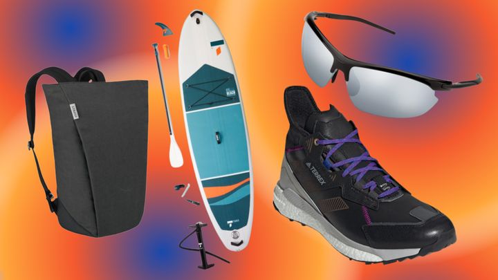 An Osprey backpack, TAHE inflatable paddleboard, Adidas X Terrex Free men's hiking shoes and Suncloud sunglasses, all on sale from REI.