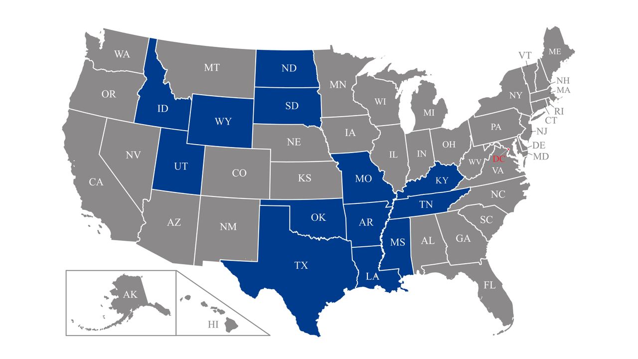 The 13 states with abortion trigger laws.