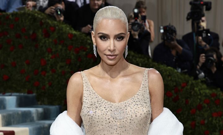 Kim Kardashian wear's actor Marilyn Monroe's famous dress to the 2022 Met Gala, whose theme was "In America: An Anthology of Fashion," on May 2 in New York City.