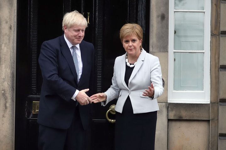Nicola Sturgeon welcomes Boris Johnson outside Bute House in Edinburgh