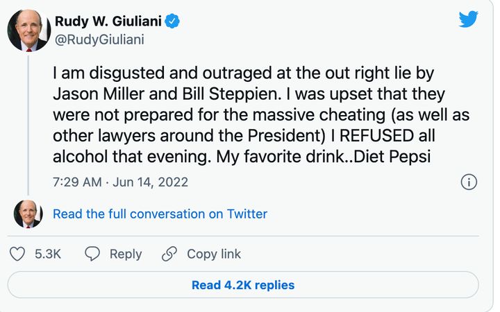 Rudy Giuliani Posted This Tweet Which Has Now Been Deleted On June 14, 2022.