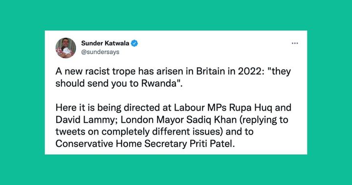 A racist slur linked to the Rwanda policy has been repeatedly used on Twitter to attack anyone in the public sphere