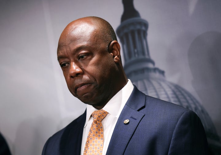 Senator Tim Scott (RS.C.) attended a press conference with Republican Senators with Senate Democrats at the United States Capitol on September 29, 2021, in Washington, DC.