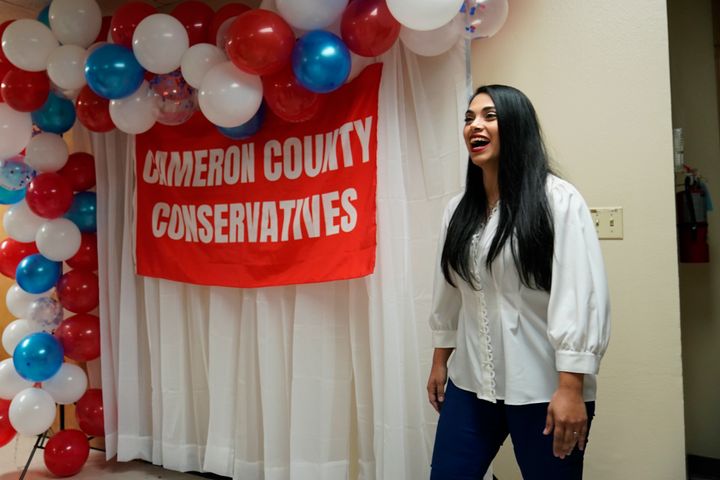 In this Wednesday, Sept. 22, 2021, photo Republican congressional candidate Mayra Flores attends a Cameron County Conservatives event in Brownsville, Texas. 