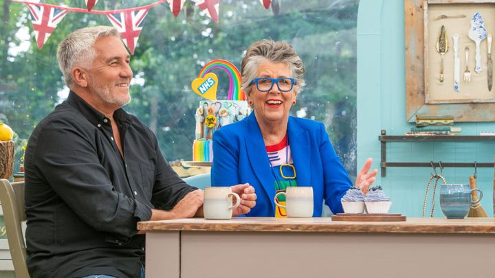 Paul in the Bake Off tent with fellow judge Prue Leith