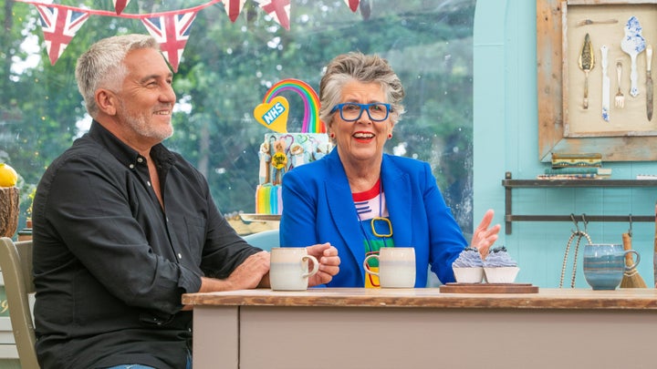 Paul in the Bake Off tent with fellow judge Prue Leith