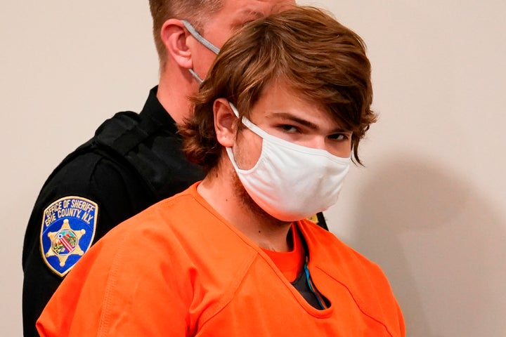 Payton Gendron is led into the courtroom for a hearing at Erie County Court, in Buffalo, New York, Thursday, May 19, 2022. Gendron faces charges in the May 14, fatal shooting at a supermarket.