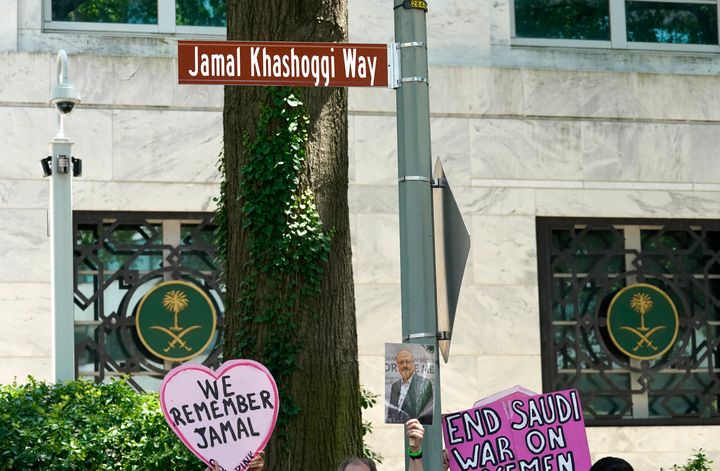 With members of the D.C. Council in attendance, a Jamal Khashoggi Way sign was unveiled directly in front of the embassy’s main entrance. 