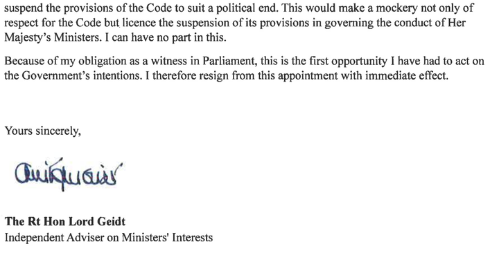 Lord Geidt's letter of resignation to the prime minister 