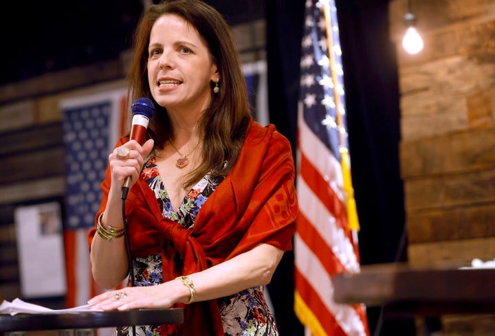 Dr. Simone Gold speaks to a large crowd inside The Elephant in the Room in Jenks during a Frontline Doctor's Uncensored Truth Tour event on June 30, 2021.