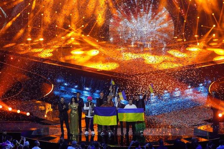 Οι Ουκρανοί νικητές της φετινής Eurovision, Kalush Orchestra, Τορίνο, 15 Μαΐου 2022. REUTERS/Yara Nardi
