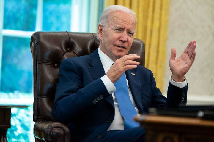 President Joe Biden speaks during an interview with the Associated Press in the Oval Office of the White House, on June 16, 2022, in Washington. 