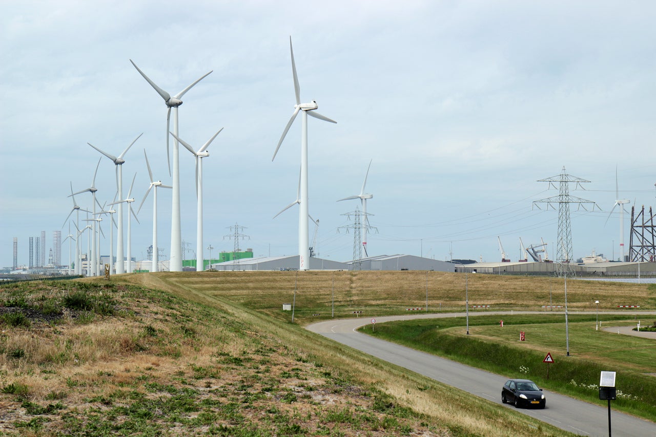 Wind turbines near the Borssele Nuclear Power Station.