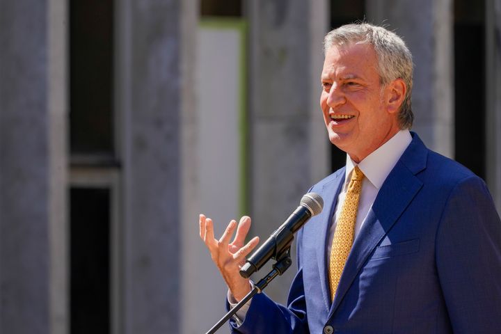 Then-New York City Mayor Bill de Blasio speaks in April 2021. He is proud of programs like universal preschool and believes that voters are prepared to embrace him once again.