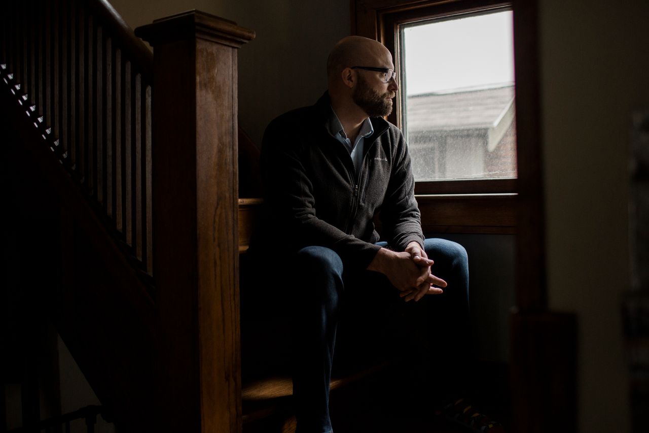 Joe Kuilema, a professor at Calvin University, at his home in Grand Rapids, Michigan. 