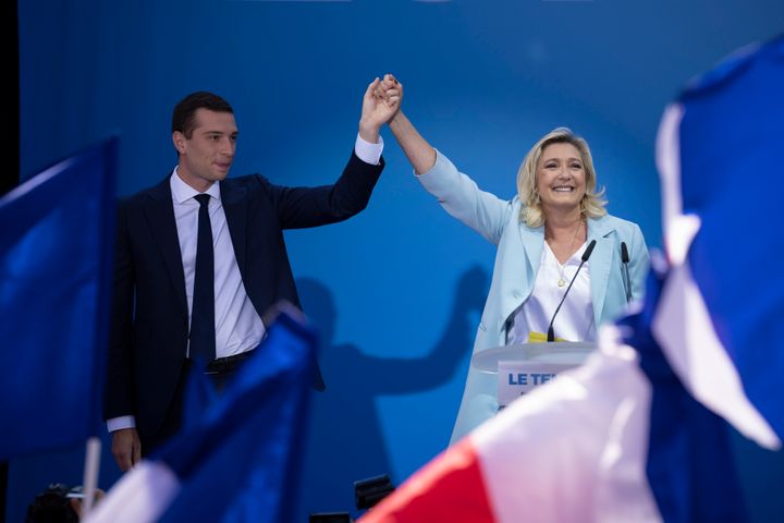 Jordan Bardella y Marine Le Pen este domingo