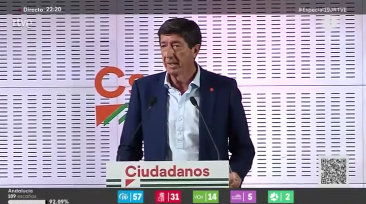 Juan Marín (Cs) anuncia su dimisión.