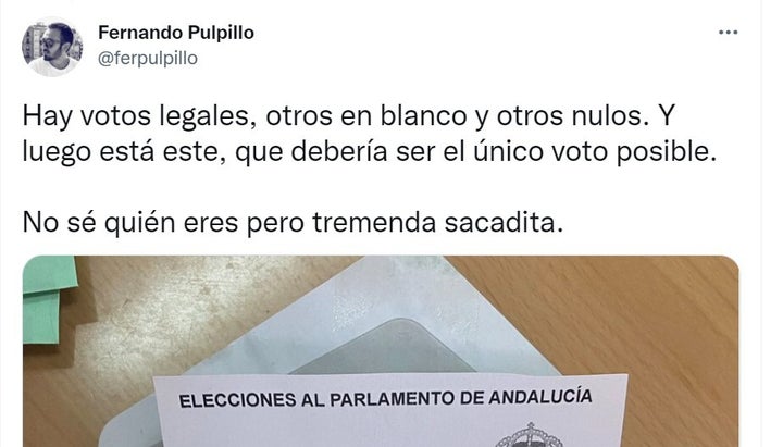 La papeleta encontrada en Jaén.