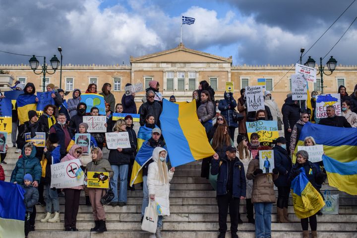 Διαδήλωση Ουκρανών προσφύγων στο Σύνταγμα, τον περασμένο Μάρτιο.