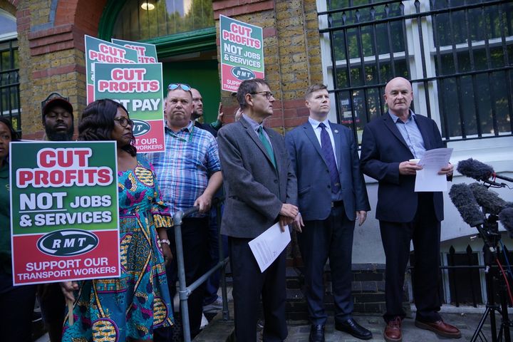 Mick Lynch, general secretary of the RMT, outside its headquarters in London.