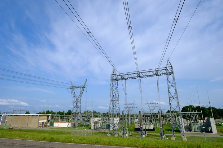 LELYSTAD, FLEVOLAND, KINGDOM OF THE NETHERLANDS - JUNE 20: Power line connect the Maxima centrale to the Transformer on June 20, 2021 in Lelystad, Kingdom of the Netherlands. (Photo by Thierry Monasse/Getty Images)