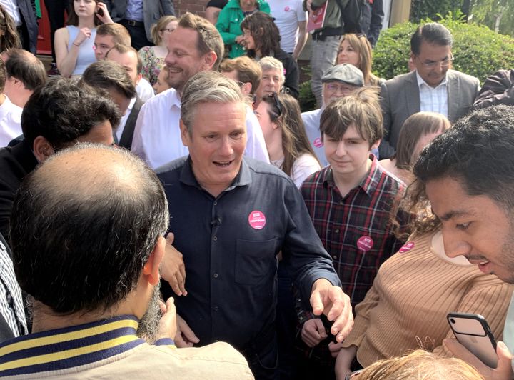 Labour leader Sir Keir Starmer (centre) on the Wakefield by-election campaign trail. Picture date: Saturday June 18, 2022.