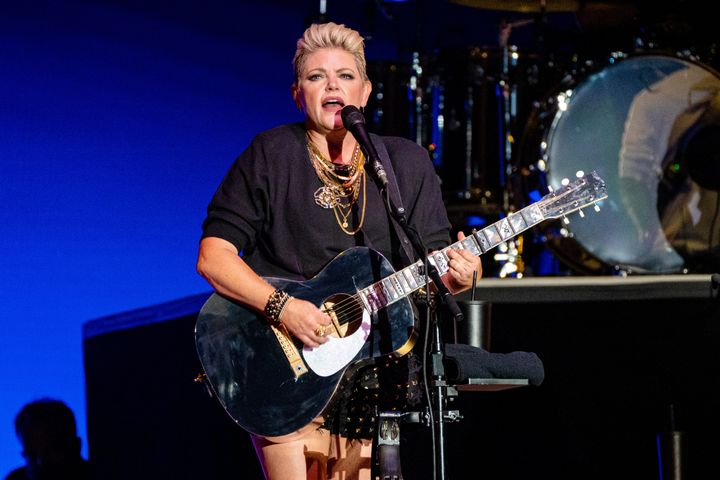 Natalie Maines of The Chicks performs on June 17 in Manchester, Tennessee — days before she appeared to be in vocal distress at a concert in the Indianapolis area.
