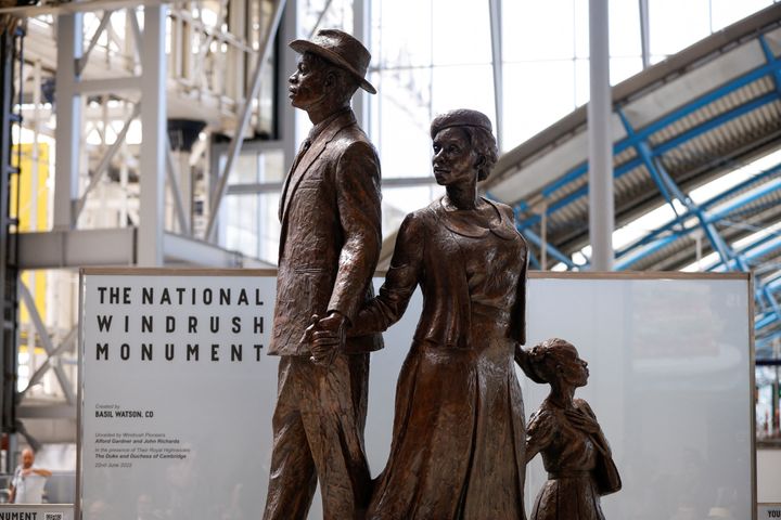 The national Windrush monument at Waterloo station, unveiled on Windrush day