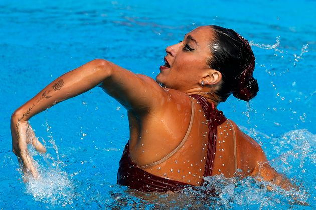 Anita Alvarez, le 22 juin 2022, peu avant son malaise dans la piscine Alfred Hajos de Budapest lors des Championnats du monde de natation.