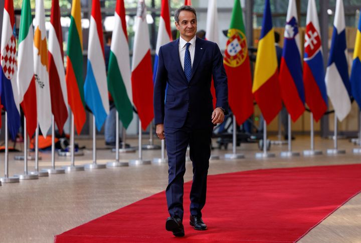 Ο Έλληνας Πρωθυπουργός Κυριάκος Μητσοτάκης φτάνει για τη σύνοδο κορυφής των ηγετών της Ευρωπαϊκής Ένωσης στις Βρυξέλλες, Βέλγιο, 23 Ιουνίου 2022.