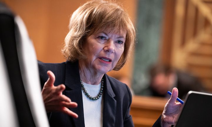 Sen. Tina Smith (D-Minn.) questions Federal Reserve Chairman Jerome Powell during the Senate Banking Committee proceeding  successful  Washington, D.C., connected  March 3, 2022. 