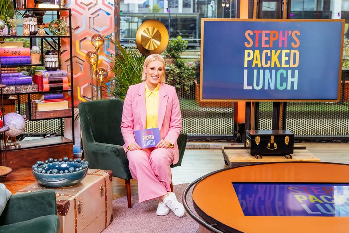 Steph on the set of Channel 4's Packed Lunch