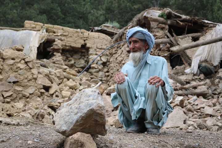 An elder in Khost, Afghanistan, reacts to the devastation after an earthquake shook the country on June 22, 2022. The district chief, Sultan Mahmood Ghaznavi, said the quake had destroyed about 500 houses in the area.