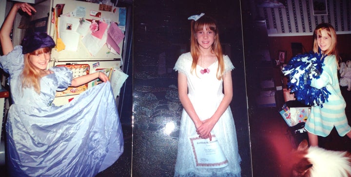 The author at 11 years old playing dress-up, performing in her first voice recital and preparing to try out for sixth-grade cheerleading.