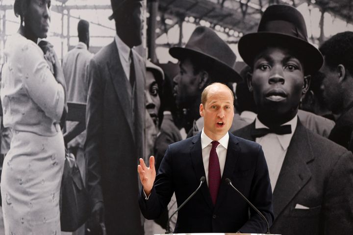 The Duke of Cambridge speaks during the unveiling of the National Windrush Monument astatine  London's Waterloo Station connected  June 22.