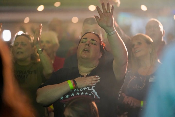 Mastriano supporters sang at his primary night election gathering in May.